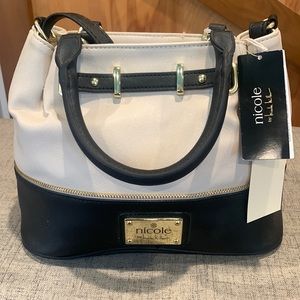 Nicole by Nicole Miller black and cream leather purse